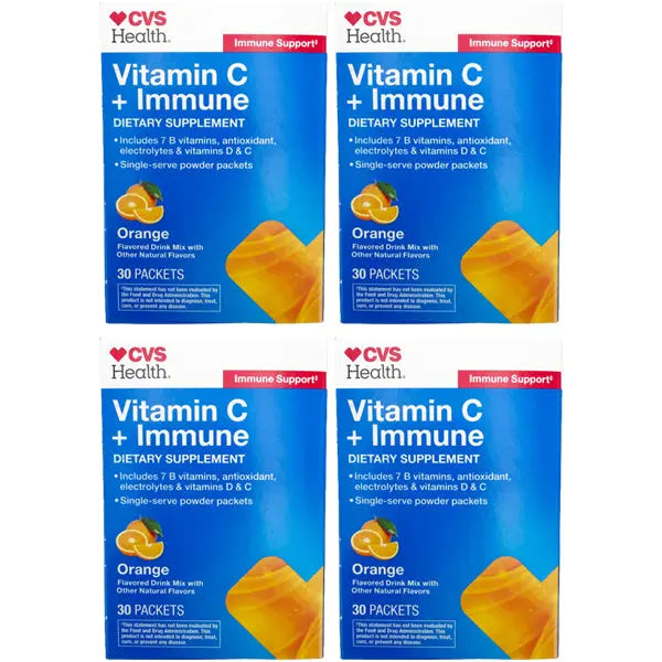 4 Pack - CVS Health Vitamin C + Immune Dietary Supplement Orange 30 Packets CVS